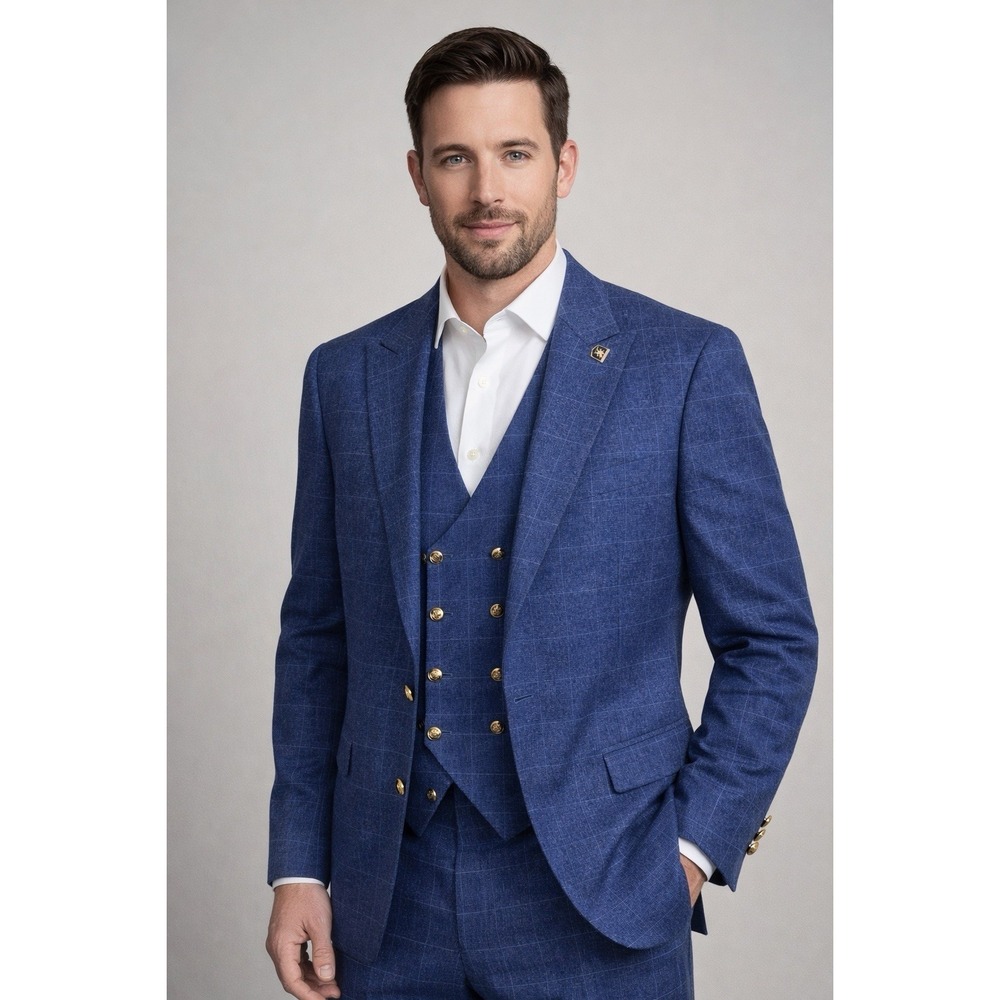 NWT Stacy Adams Blue Windowpane Sport Coat Blazer 40R Hybrid Exclusive MSRP $549